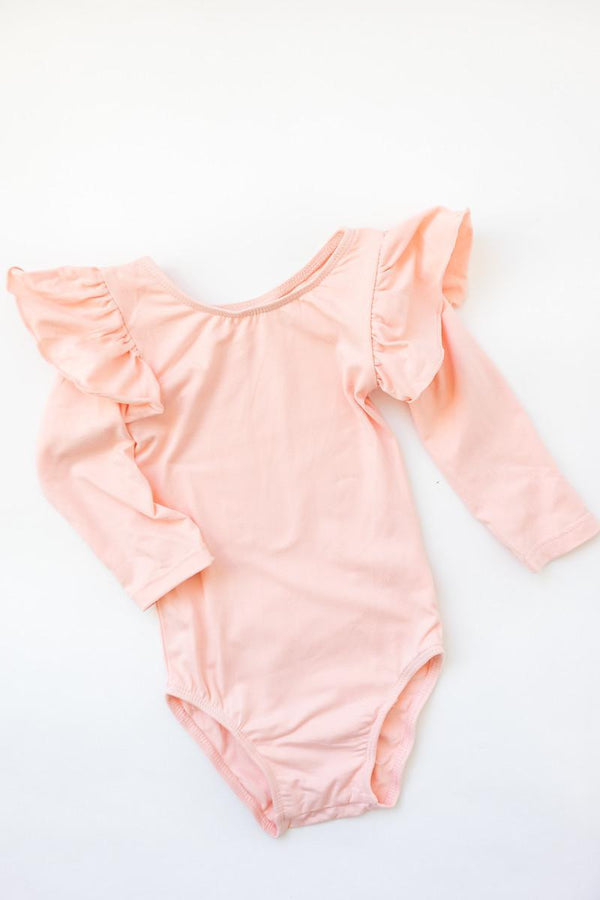 peach-l-s-flutter-sleeve-leotard Mila &  Rose - Sophia's Style-Peach L/S Flutter Sleeve Leotard-6-12M--1